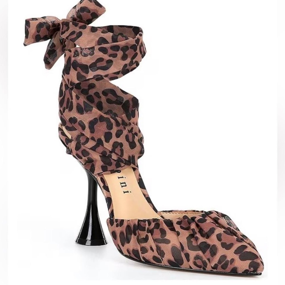 Henzlee Leopard Print Chiffon Wrap Up Heel